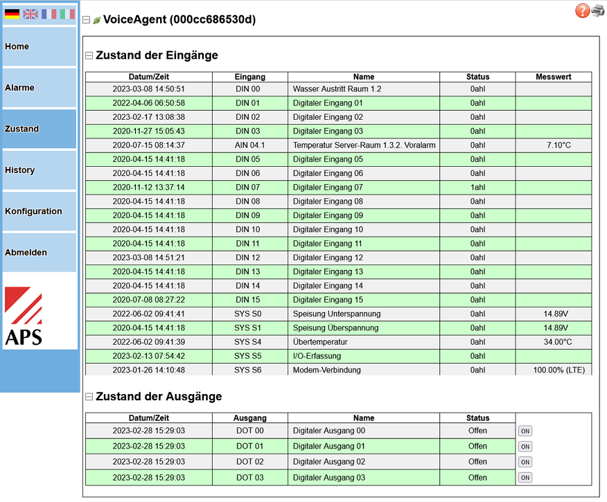 Ansicht Programmierung VOICE agent