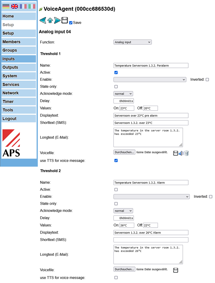 Ansicht Programmierung VOICE agent