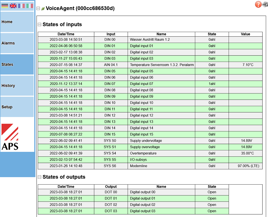 Ansicht Programmierung VOICE agent